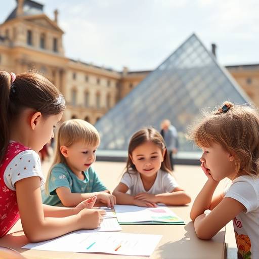 A group of children participating in an educational workshop at the Louvre