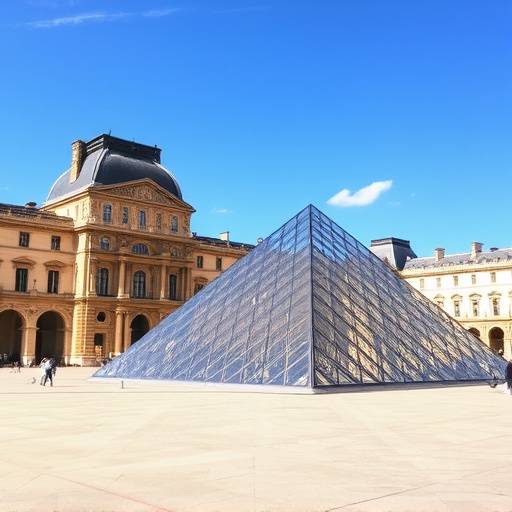 Exterior view of the Louvre Museum showcasing its iconic architecture and glass pyramid