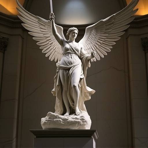Winged Victory of Samothrace, a Hellenistic sculpture depicting the goddess Nike, standing triumphantly on a ship's prow.